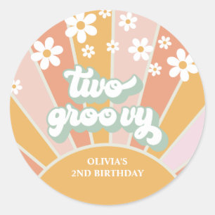 Retro Sunshine Two Groovy Daisy Birthday Ronde Sticker