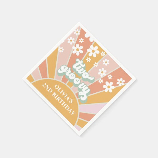 Retro Sunshine Two Groovy Daisy Birthday Servet (Hoek)