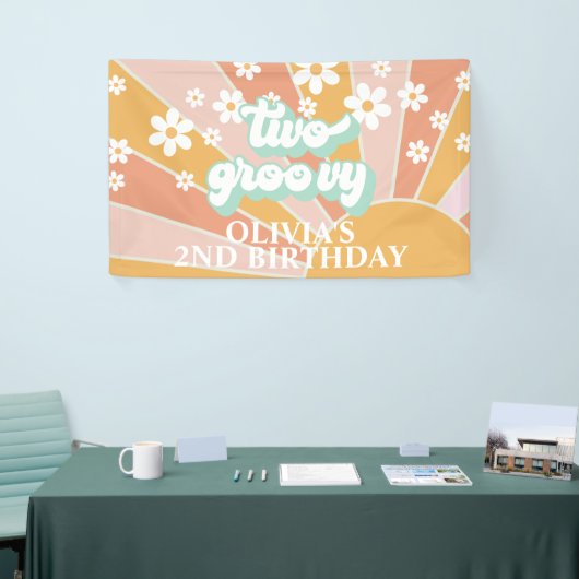 Retro Sunshine Two Groovy Daisy Birthday Spandoek (Beurs)