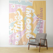Retro Sunshine Two Groovy Pastel Daisy Birthday Ba Wandkleed (In situ)