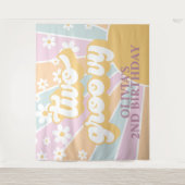 Retro Sunshine Two Groovy Pastel Daisy Birthday Ba Wandkleed (Voorkant)