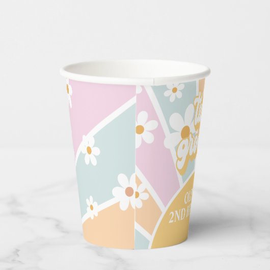 Retro Sunshine Two Groovy pastel Daisy Birthday Papieren Bekers (Rechts)