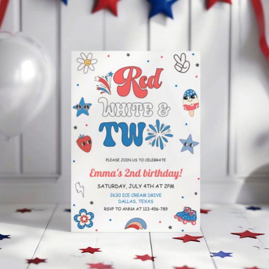 Retro Super 4 De Juillet Anniversaire Invitation