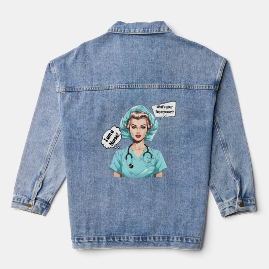 Retro Super Hero Verpleegster Denim Jas Denim Jacket (Achterkant)