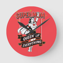 Retro Super Mom Queen of Everything Art Tee Ronde Klok