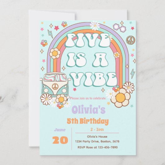 Retro Super Rainbow 5e anniversaire Invitation (Devant)