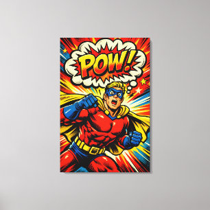 Retro Superheld POW! Stripboek Pop Art Canvas Afdruk