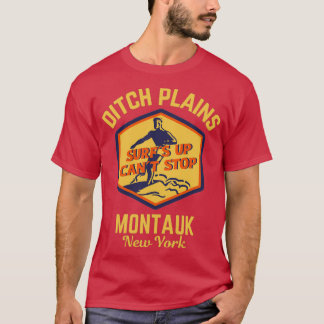 Retro Surf Ditch Plains Montauk New York Gold Text T-shirt