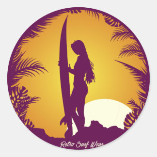 Retro Surf Draag Ronde Sticker
