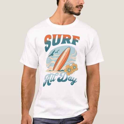 Retro Surf hele dag strand Zomer Vibes T-shirt (Voorkant)