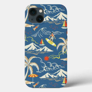 Retro Surf Tropical Patroon iPhone 13 Hoesje