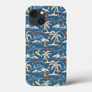 Retro Surf Tropical Patroon iPhone 13 Mini Hoesje