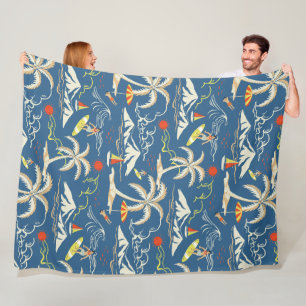 Retro Surf Tropical Patroon Fleece Deken