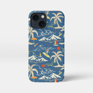 Retro Surf Tropical Patroon iPhone 13 Mini Hoesje