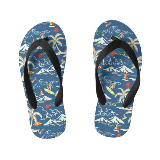 Retro Surf Tropical Patroon Kinder Teenslippers (Voetbed)