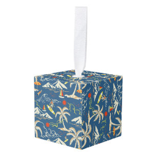 Retro Surf Tropical Patroon Kubus Ornament
