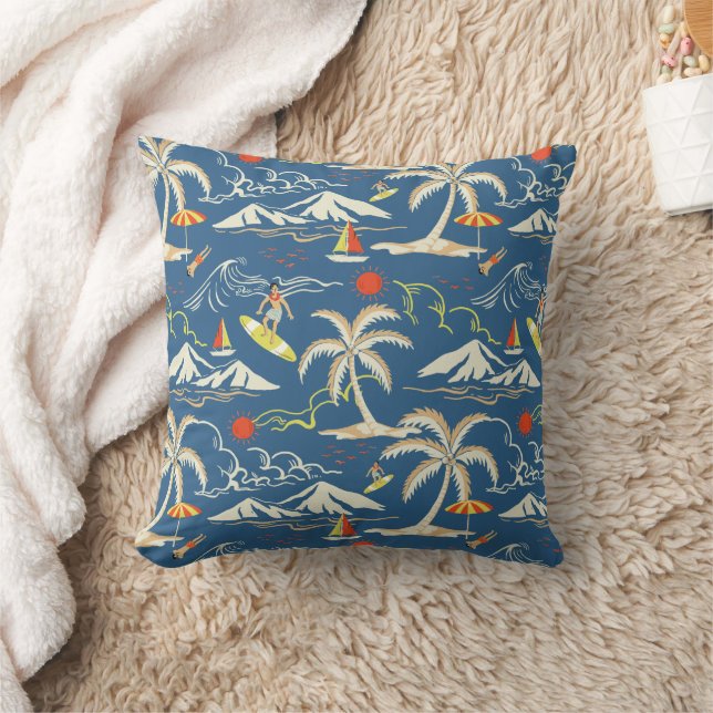 Retro Surf Tropical Patroon Kussen (Deken)