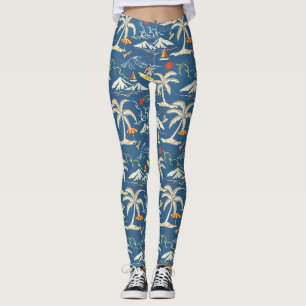 Retro Surf Tropical Patroon Leggings