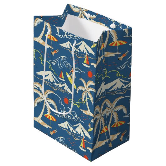 Retro Surf Tropical Patroon Medium Cadeauzakje (Voorkant Gekanteld)