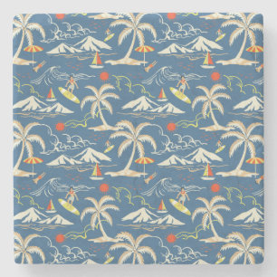 Retro Surf Tropical Patroon Stenen Onderzetter
