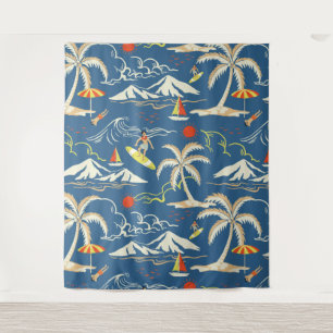 Retro Surf Tropical Patroon Wandkleed