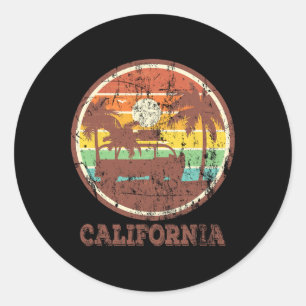 Retro Surf Vintage Zonsondergang Van Surfer Gedist Ronde Sticker