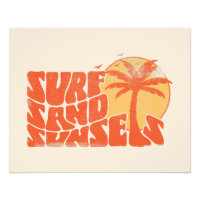 Retro Surf Zand Zonsondergangen Palm Tree Beach Vi