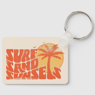 Retro Surf Zand Zonsondergangen Palm Tree Beach Vi Sleutelhanger