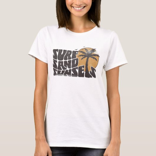 Retro Surf Zand Zonsondergangen Palm Tree Beach Vi T-shirt (Voorkant)
