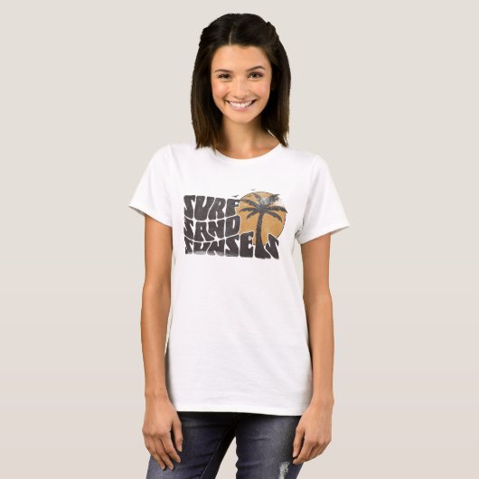 Retro Surf Zand Zonsondergangen Palm Tree Beach Vi T-shirt (Voorkant volledig)