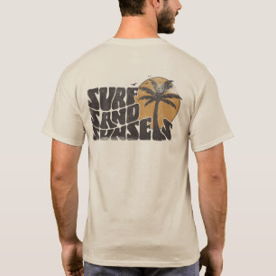 Retro Surf Zand Zonsondergangen Palm Tree Beach Vi T-shirt