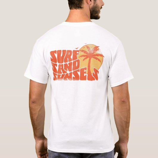 Retro Surf Zand Zonsondergangen Palm Tree Beach Vi T-shirt (Achterkant)