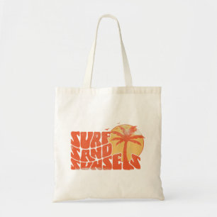 Retro Surf Zand Zonsondergangen Palm Tree Beach Vi Tote Bag