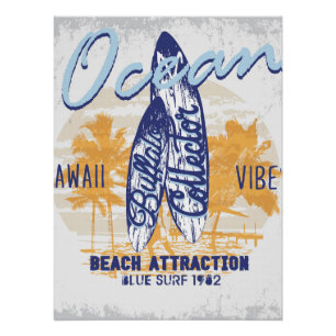 Retro Surfboard Design Beach Perfect Poster