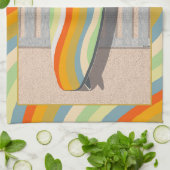 Retro Surfboard Pelican Wavy Stripe Art Theedoek (Gevouwen)