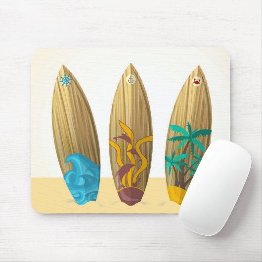 Retro surfboard trio strand muismat (Met muis)