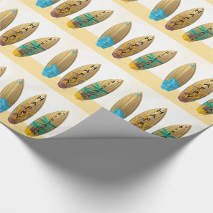 Retro surfboard triomzomersstrand Birthday Cadeaupapier