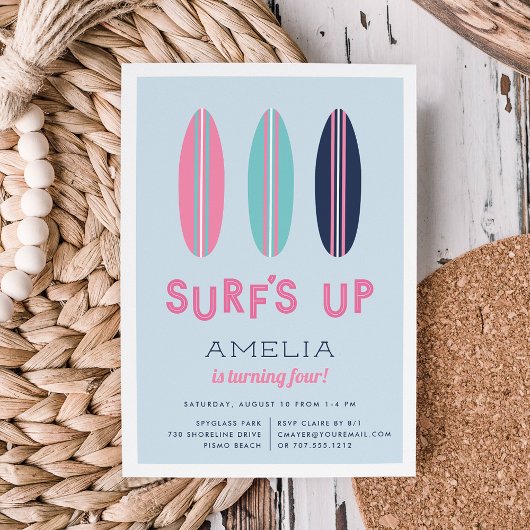 Retro Surfboards Anniversaire Fête Invitation