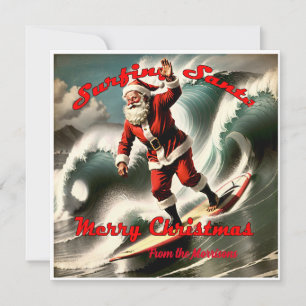 Retro Surfen Santa op een Stijl Kerstmis Kaart