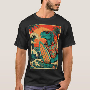 Retro surfen Tyrannosaurus Hawaiaanse zomer dinosa T-shirt