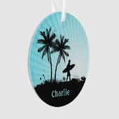 Retro Surfer, aangepaste naamsiernaam Ornament (voorkant)