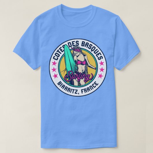 Retro Surfer Babe Badge Cotes des Basques Biarritz T-shirt (Design voorkant)