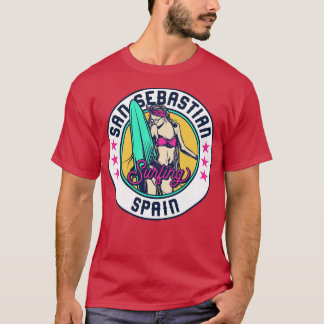 Retro Surfer Babe Badge San Sebastian Spanje T-shirt