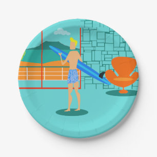 Retro Surfer-Borden Papieren Bordje