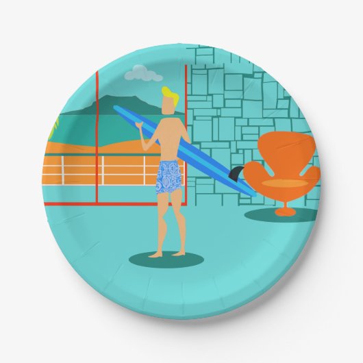 Retro Surfer-Borden Papieren Bordje (Voorkant)