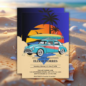 Retro Surfer Car Baby shower Kaart