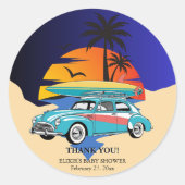 Retro Surfer Car Baby shower Ronde Sticker (Voorkant)