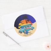 Retro Surfer Car Baby shower Ronde Sticker (Envelop)