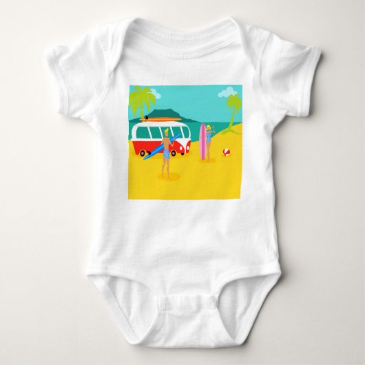 Retro Surfer Couple Baby Creeper Romper (Voorkant)
