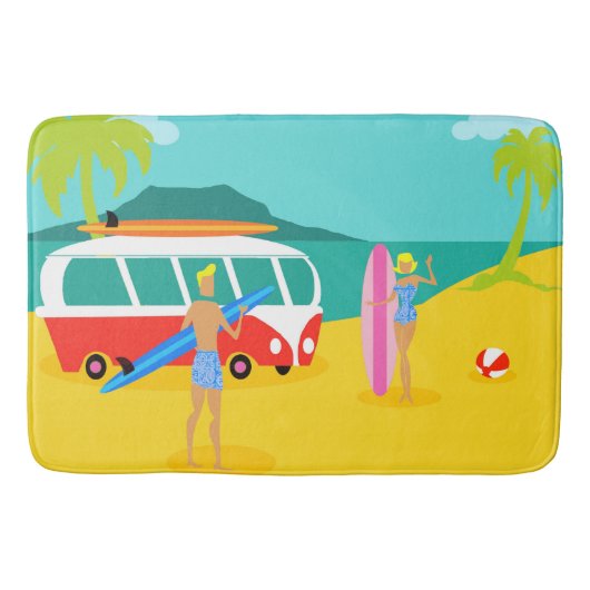 Retro Surfer Couple Bath Mat (Voorkant)